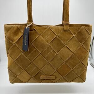 American Leather Co. Women Handbags Mercer Suede Woven Tote Cafe Latte Brown
